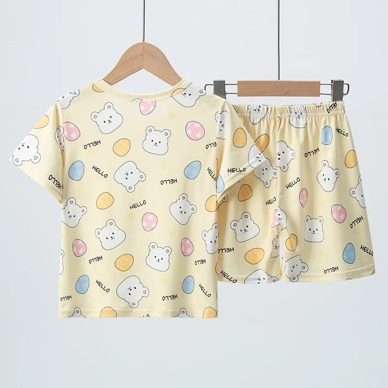2-piece Summer Children's Comfortable And Versatile Cute Short sleeved Shorts Set For Boys And Girls Casual Home And Outdoor Set