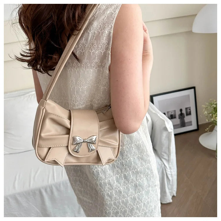 Trendy Bow Shoulder Bag Handbag Casual Underarm Bag Daily Commuting Bags PU Leather Lady Banquet Bag Business Women's Bags