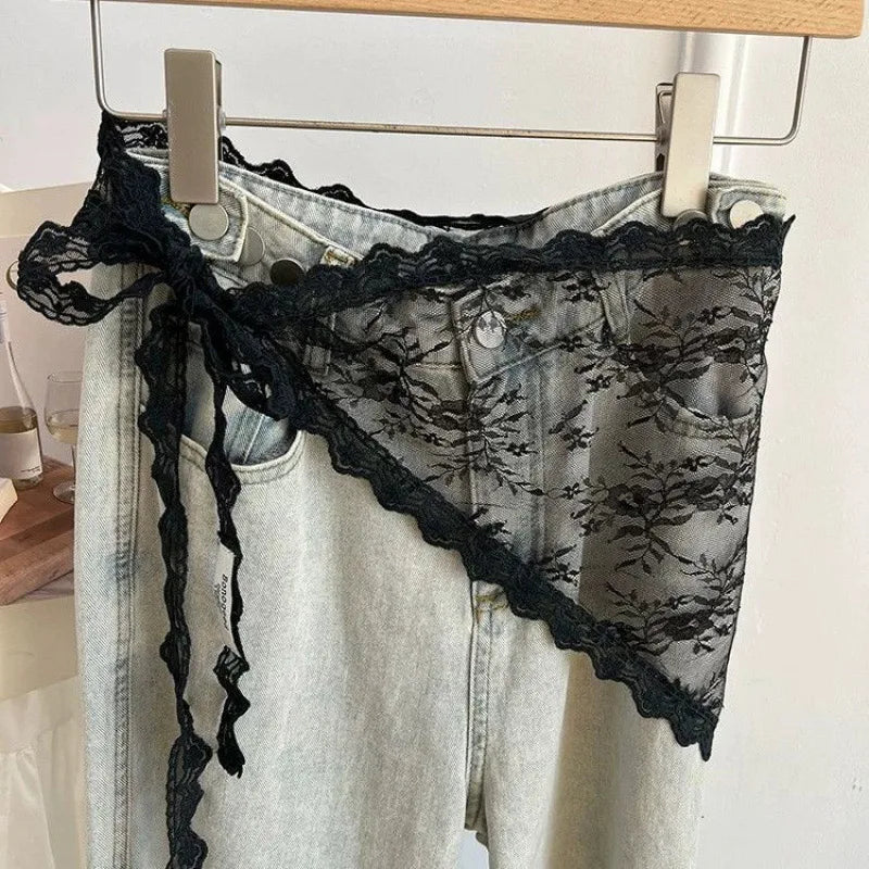 2 in 1 Triangle Short Skirt Half Skirt Butt Curtain Skirt Lace Trim Apron Soft Lace Stacked Ins Style Korean Spring Headscarf