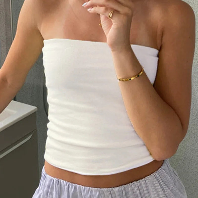 Women's Strapless Cropped Tube Top Off-Shoulder Backless Mini Vest Summer Party Club Striped/Solid Short Tank 2025 New