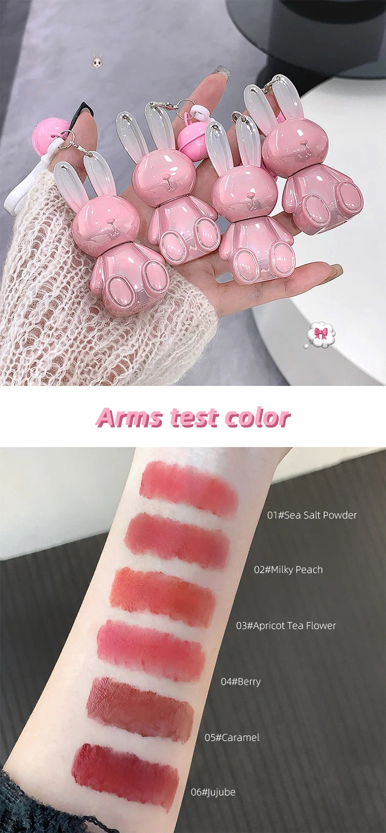 Gege Bear Pink Rabbit Velvet Matte Lip Cream Black Rabbit Water light lip glaze matte mirror pendant lipstick lip gloss
