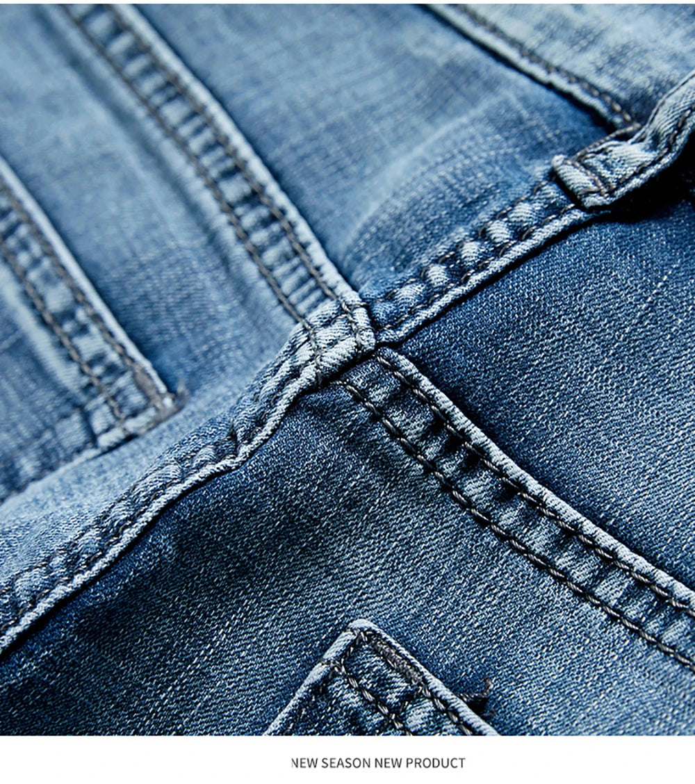 Summer Classic Shorts Jeans Men Denim Pants Straight Stretch Casual Cool Thin Knee Length Blue Fashion Brand Daily Trousers