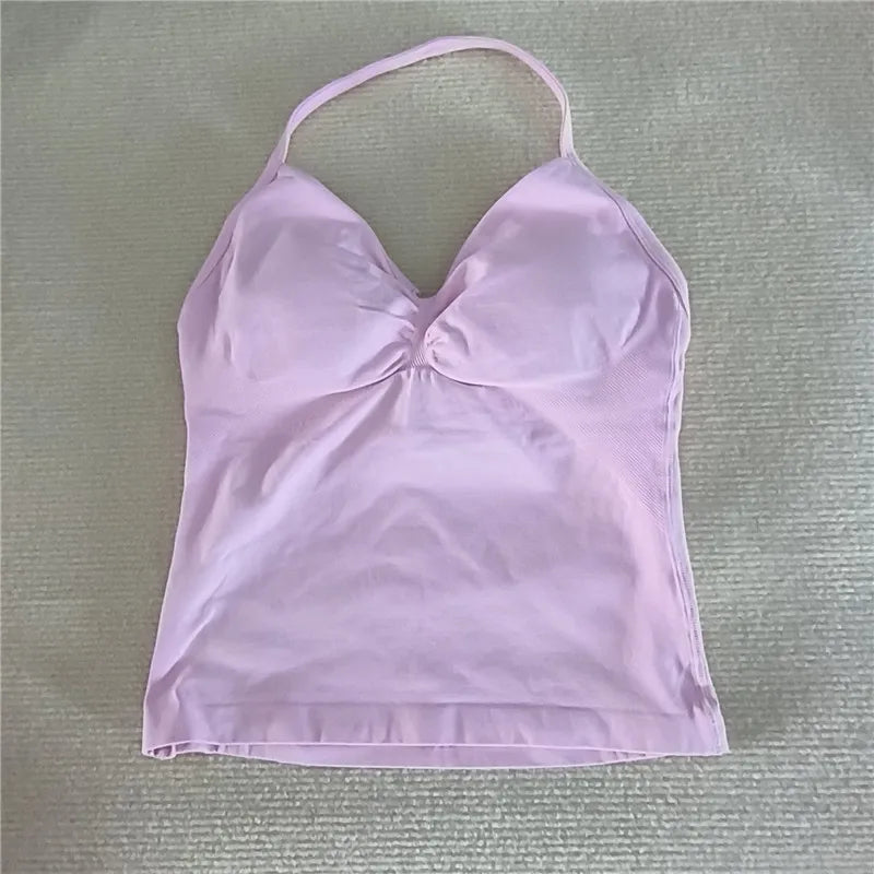 HBC Sexy V Neck Gym Tank Top Longline Strappy Vest Women Seamless Sports Running Tank Top Slim Fit Yoga Padded Workout