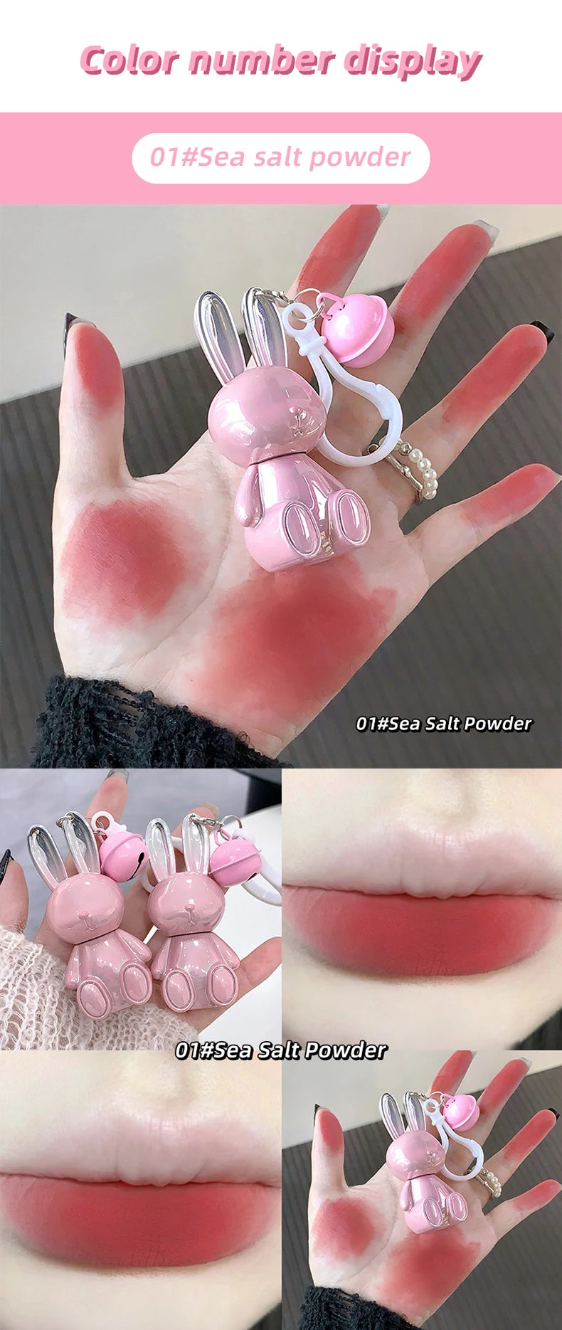Gege Bear Pink Rabbit Velvet Matte Lip Cream Black Rabbit Water light lip glaze matte mirror pendant lipstick lip gloss