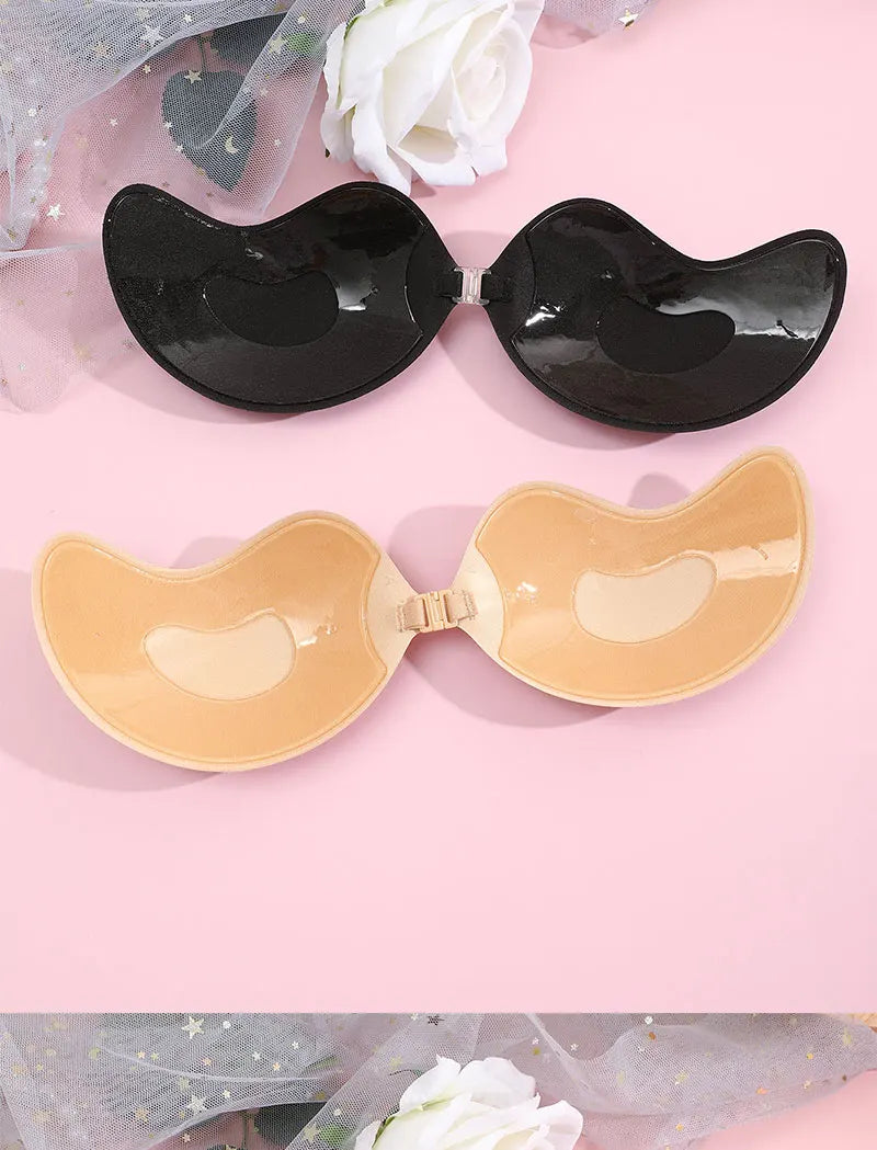 FINETOO 1Pair Women Invisible Underwear nubra Breast Patch Tow-Color Hypoallergenic Mango Cup bra Silicone Non-Falling Off Thin