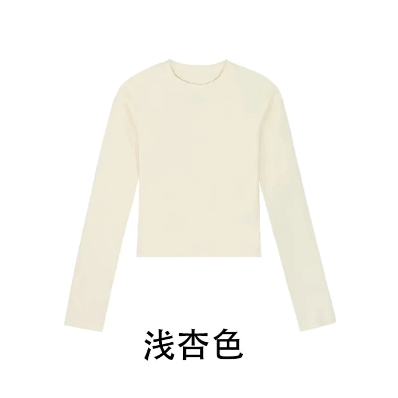 Cotton O Neck Long Sleeve Shirt Women Sexy Cropped Tops 2024 Autumn Black Casual Skinny Slim Basic Woman T Shirts White Clothing