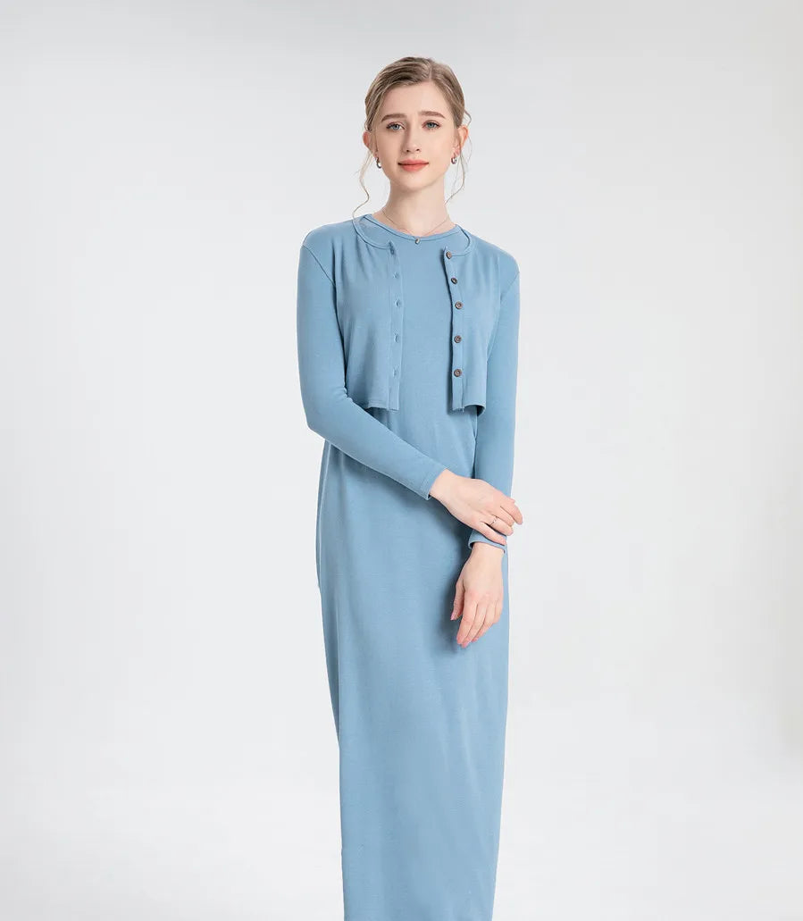 AS 2024 summer woman clothes cardigan Ankle Length maxi dress nature fiber ribbing fabric clothing ( Ship in 1 day)