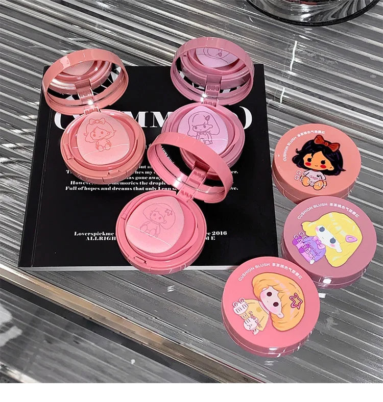 Cushion Blush Blendable Shade with Powder Puff Whitening without Sticking Long Lasting Gege Bear Makeup Blusher