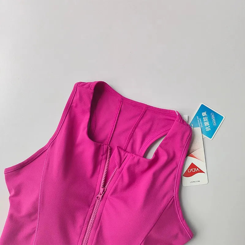 Women's High Impact Sports Bra Top Front Zipper Breathable Shockproof Fitness Vest for Running Gym Wear Yoga Brassiere