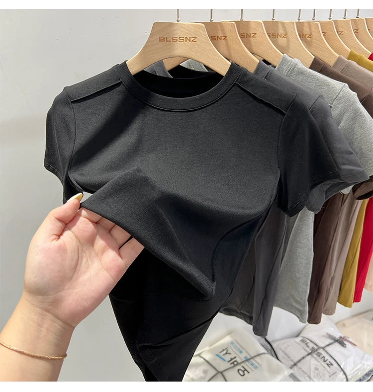 AOSSVIAO 2025 Summer white T-shirt Cotton female short-sleeved student versatile loose half-sleeve t-shirt Harajuku top trend