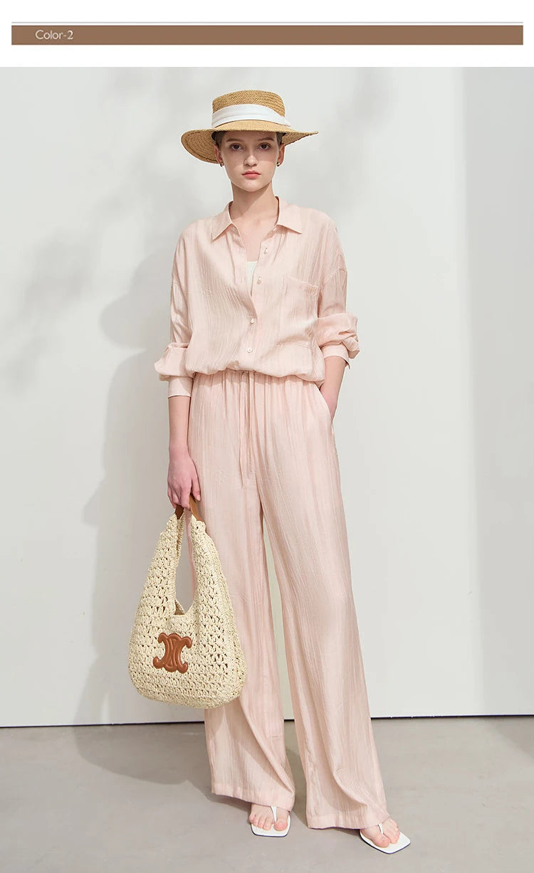 AMII Minimalism Shirt Pants For Women 2025 Spring New Casual Basic Shirt Sold Separate Straight Long Wide Leg Pants 12511048