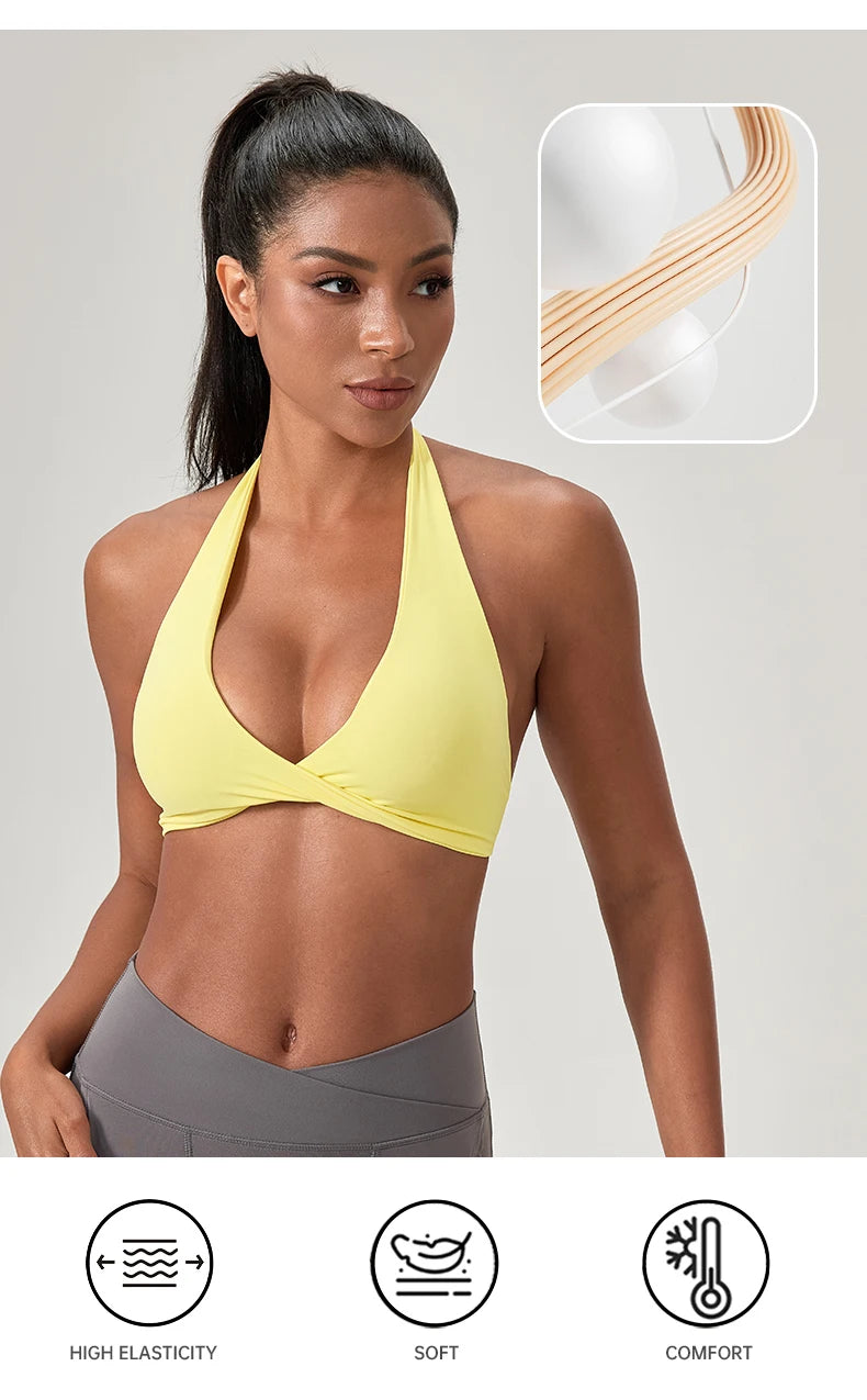 Sports Yoga Bra for Women Halter Neck with Stylish Back Design Sexy Gym Bra for Running Fitness Sports Bras