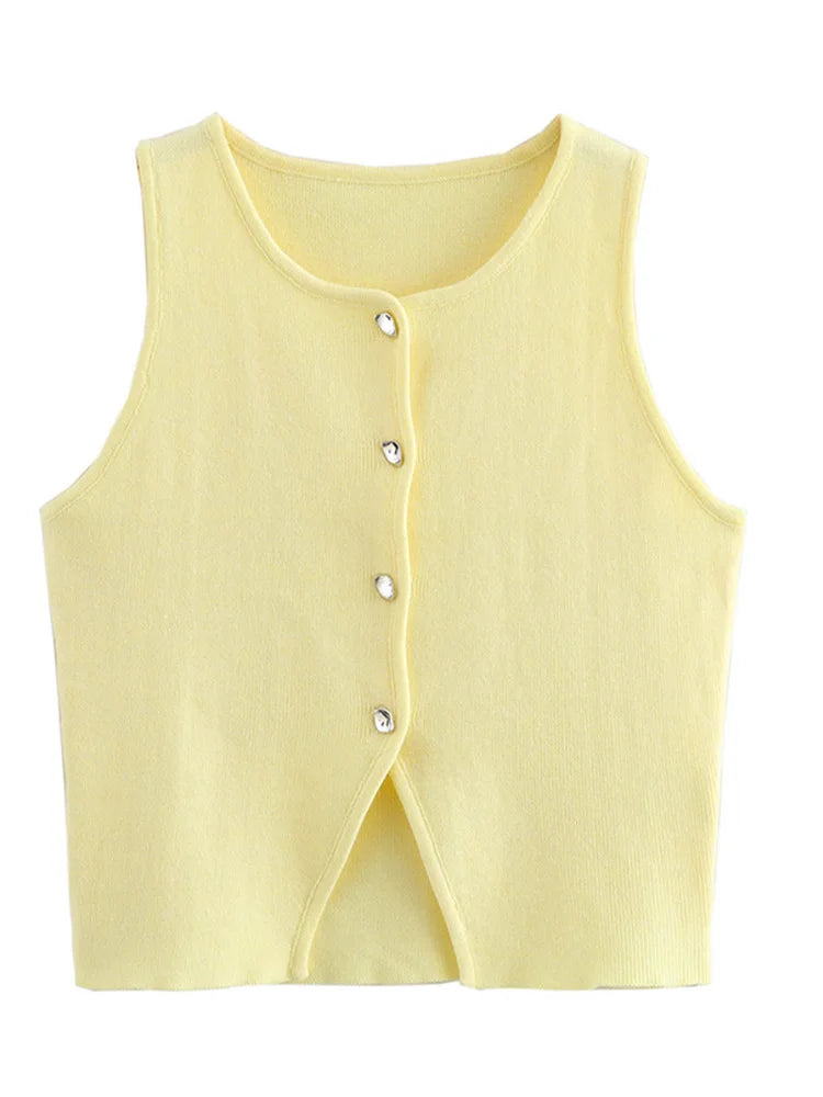 White Knit Crop Top Women Button Short Tops Woman 2025 Summer Tanks Camis Tops for Women Streetwear Vest Tank Top Female