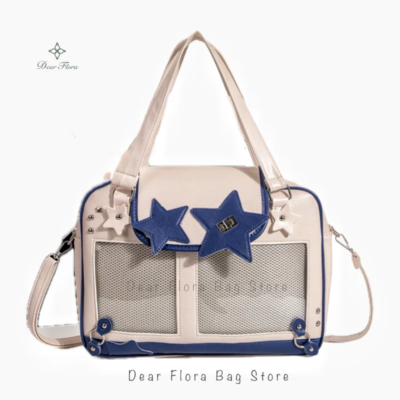 Y2K Trendy Star Ita Bag Lolita Girl Transparent Pocket Fashion Crossbody Bag Women's DIY Display Shoulder Bag Cute Purse Handbag