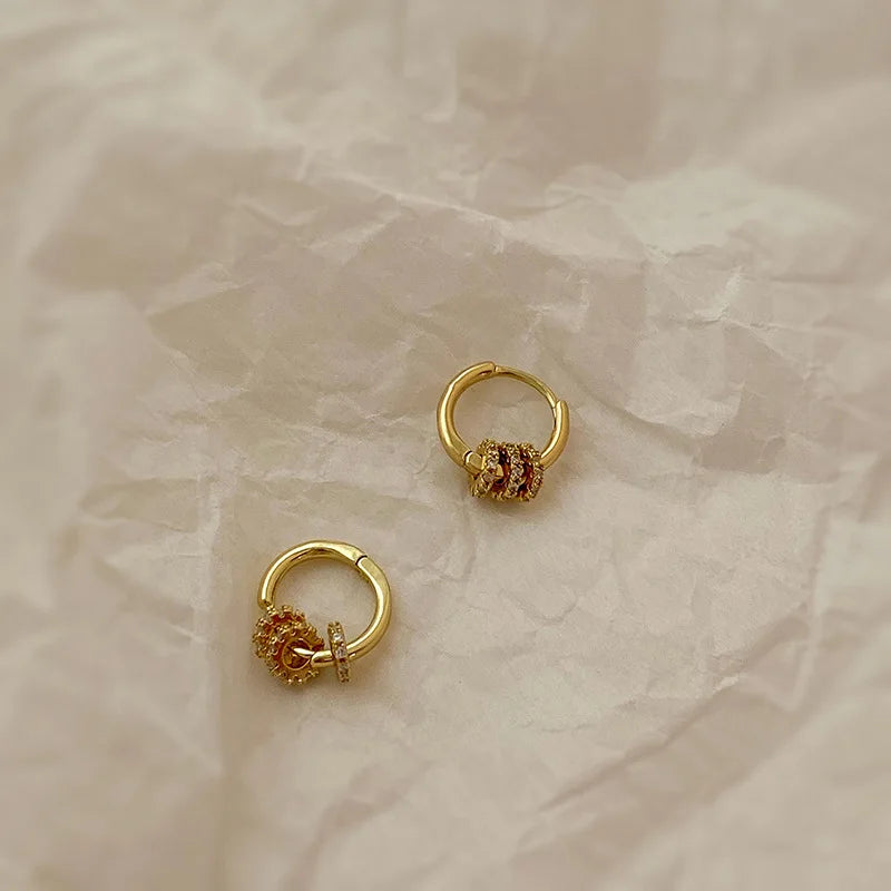 Trendy Gold Plated Geometric Gear Shape Circle Hoop Earrings for Women Girl Fashion Zircon Jewelry Buckle Type