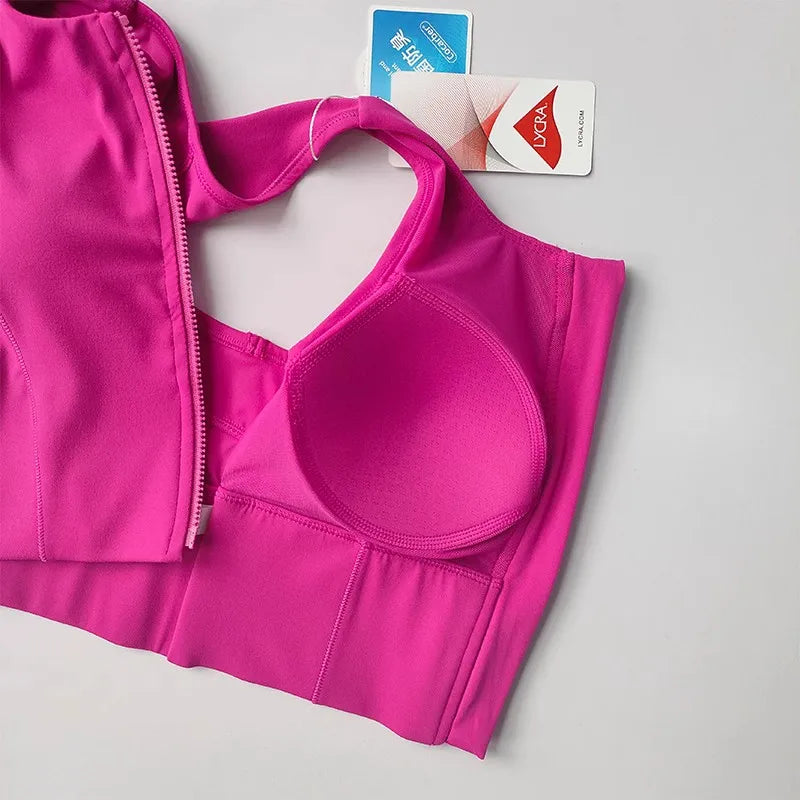 Women's High Impact Sports Bra Top Front Zipper Breathable Shockproof Fitness Vest for Running Gym Wear Yoga Brassiere