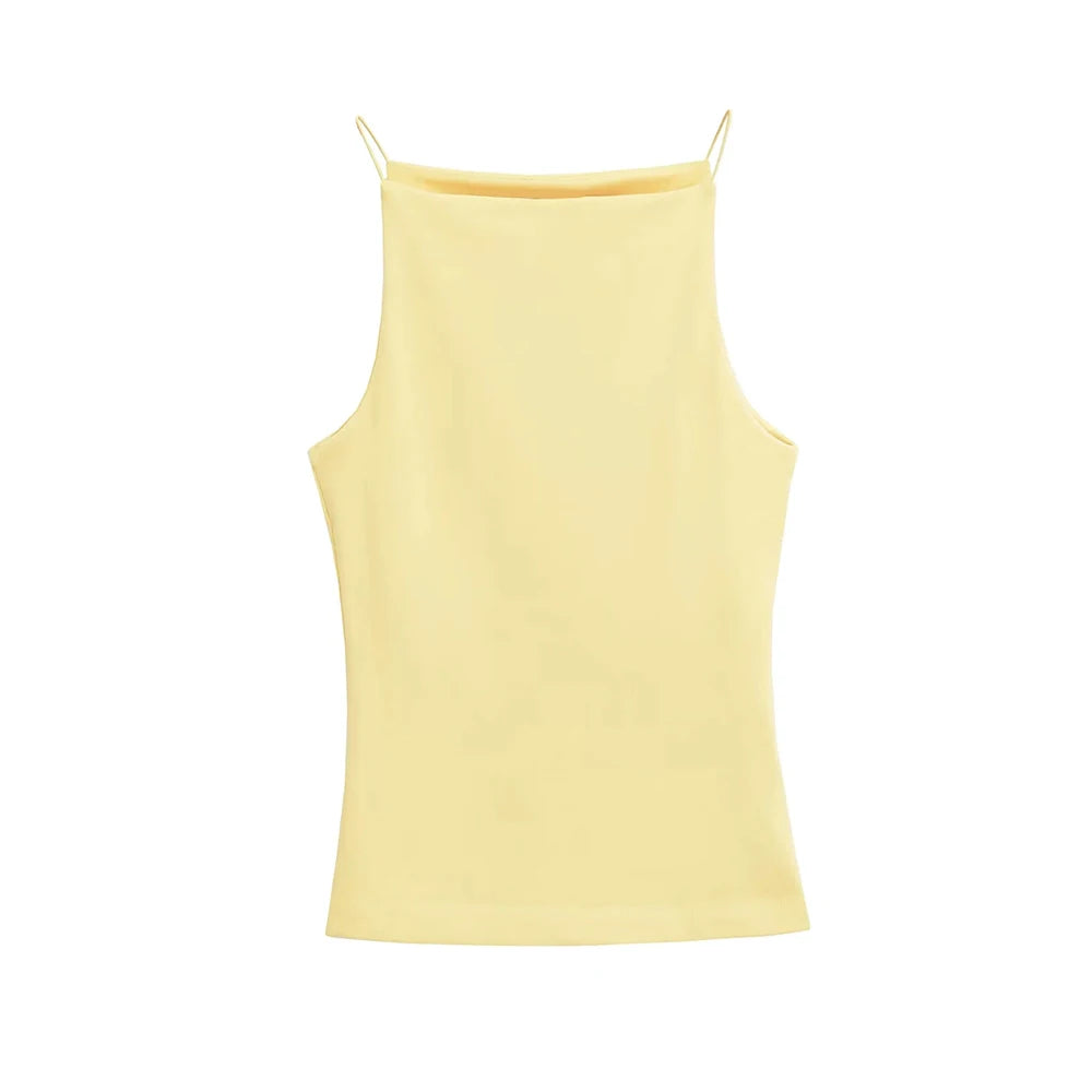 Women's Solid Color Halter Tank Top Sleeveless Vest Thin Straps Camisole Summer Casual Fashion Wear