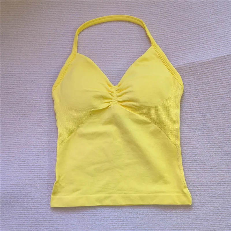 HBC Sexy V Neck Gym Tank Top Longline Strappy Vest Women Seamless Sports Running Tank Top Slim Fit Yoga Padded Workout
