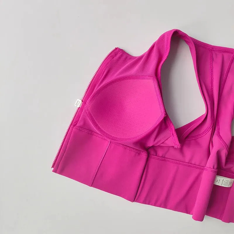 Women's High Impact Sports Bra Top Front Zipper Breathable Shockproof Fitness Vest for Running Gym Wear Yoga Brassiere