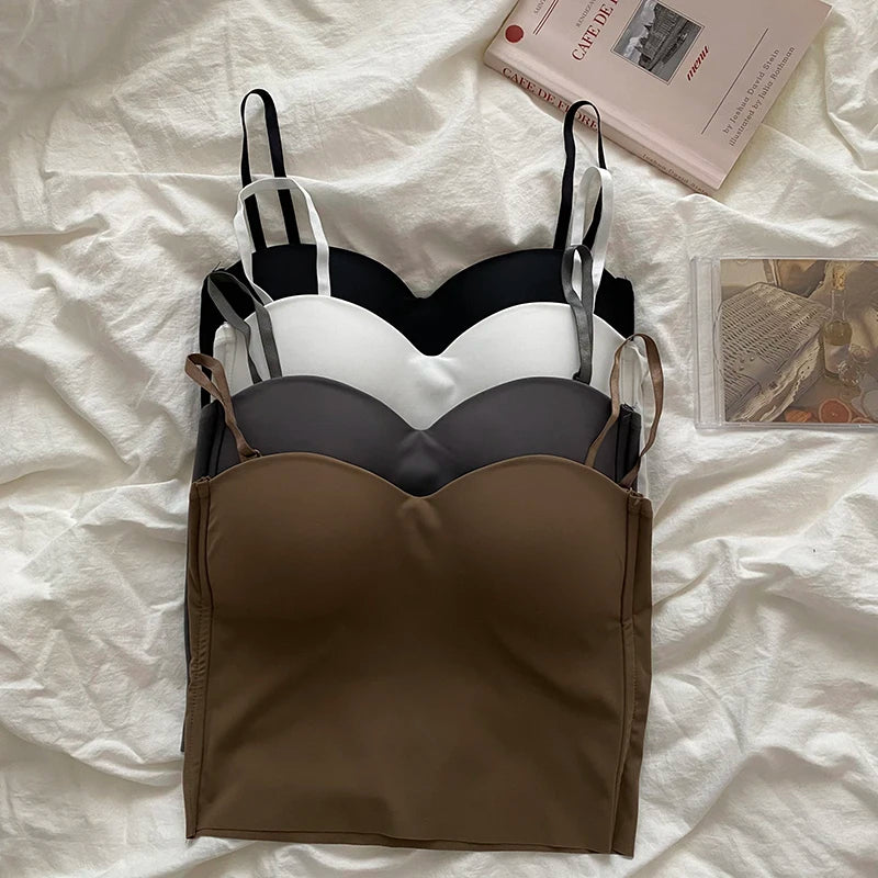 Hot Girls Thin Section Double Straps Solid Color Suspenders Inside Sport Vest Sexy Outer Wear Bottoming Slim Women Crop Tops Bra