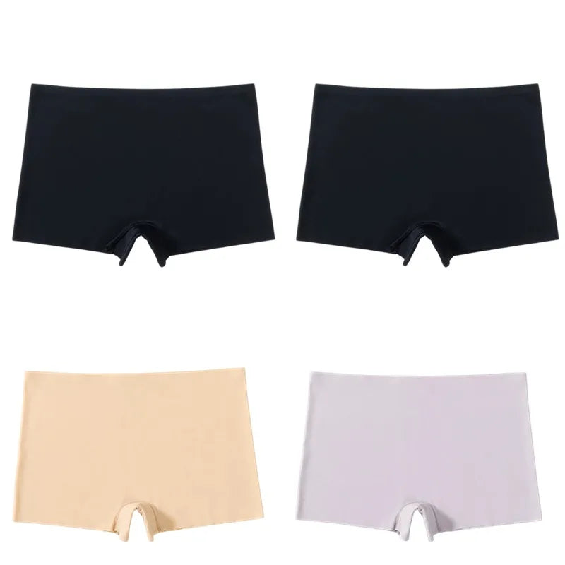 BZEL 4PCS Women's Panties Seamless Boxers Breathable Lingerie Comfortable Boyshorts Silk Satin Underwear Woman Sports Underpants