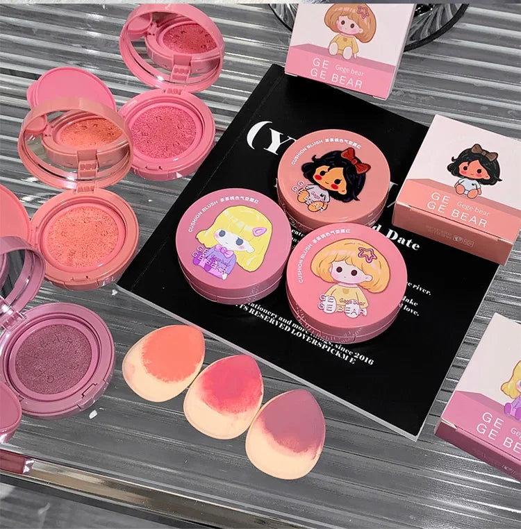 Cushion Blush Blendable Shade with Powder Puff Whitening without Sticking Long Lasting Gege Bear Makeup Blusher