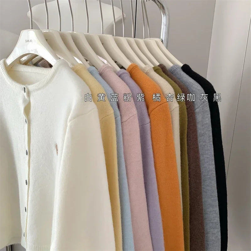 Yaminiya Autumn 2024 O-Neck Knit Sweater Sweet Cartoon Embroidery Casual Tops Japanese Fashion Single Breasted Cardigan Harajuku