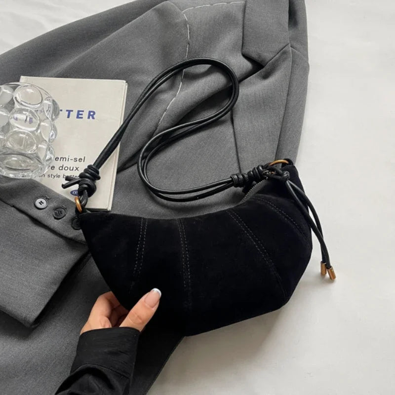 Velvet Material Zipper 2025 High Quality Shoulder Bag Solid Color Simple Fashionable Crossbody Bag Soft Western Style Handbag
