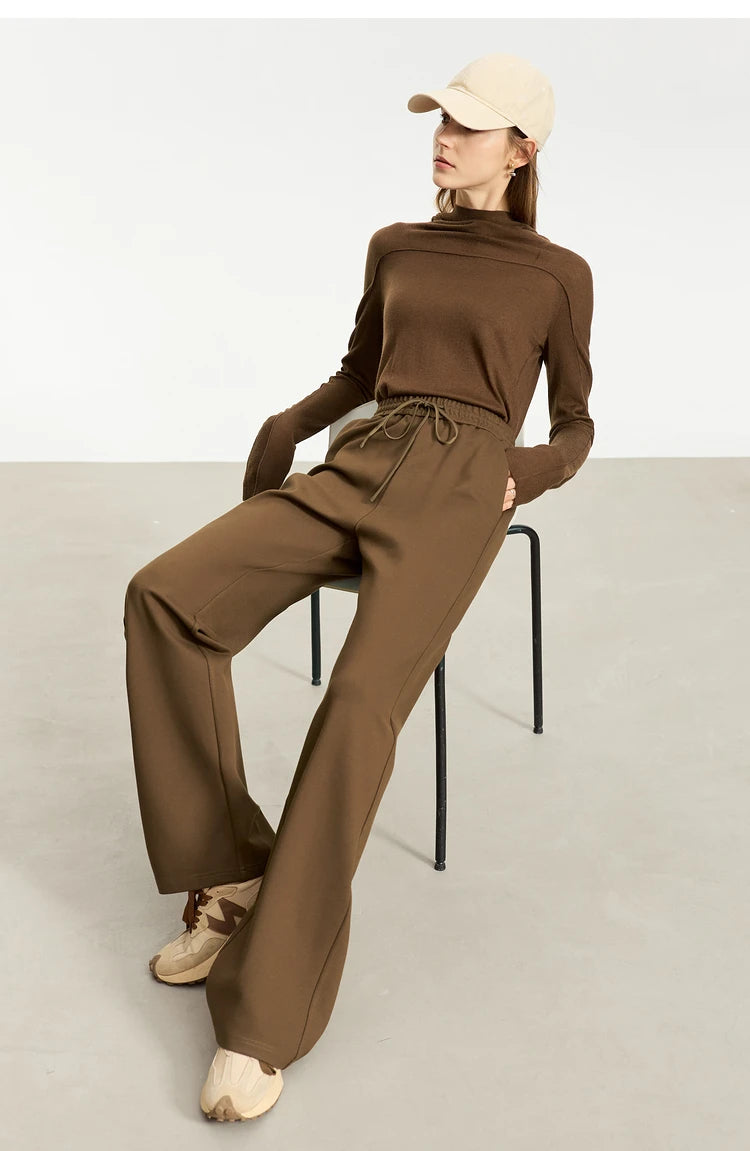 AMII Minimalism Casual Pants for Women 2025 Spring Wide Leg New Loose Vertical Elastic Waist Drawstring Sporty Trousers 12343338