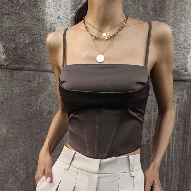Spaghetti Strap Tank Top Sexy Backless Bandage Skinny Crop Tops 2023 Summer Elegant Lace Up Party Streetwear Women Camis