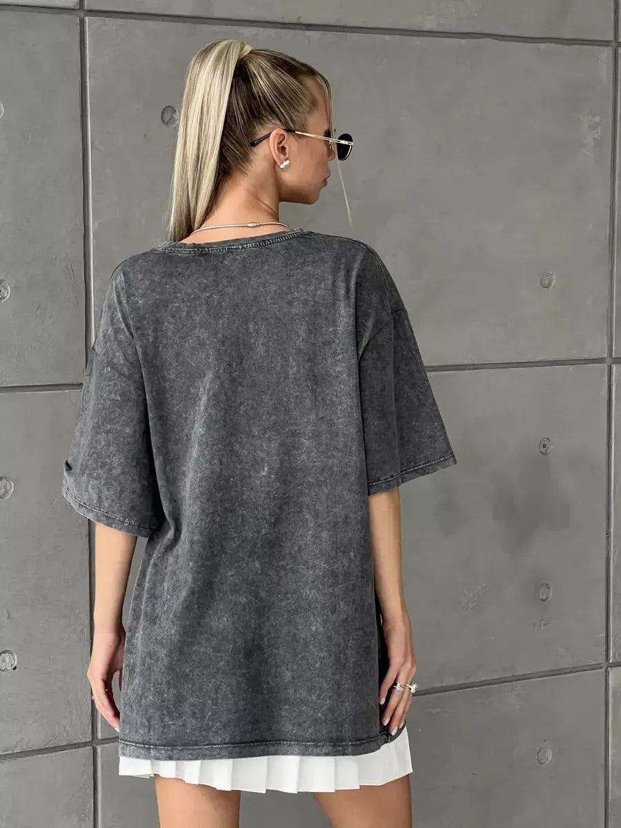 Cotton Washed T-shirt for Women New Attitude Fashion Leopard Prints Tops Loose O-Neck Oversized Short Sleeve Y2k Female Clothes
