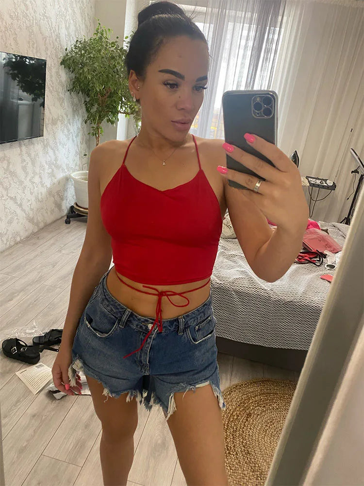 2025 Sexy Women Vest Crop TopSleeveless Tanks Beach Women Sports Tank Tops Bodycon Party Backless Spaghetti Straps Clubwear