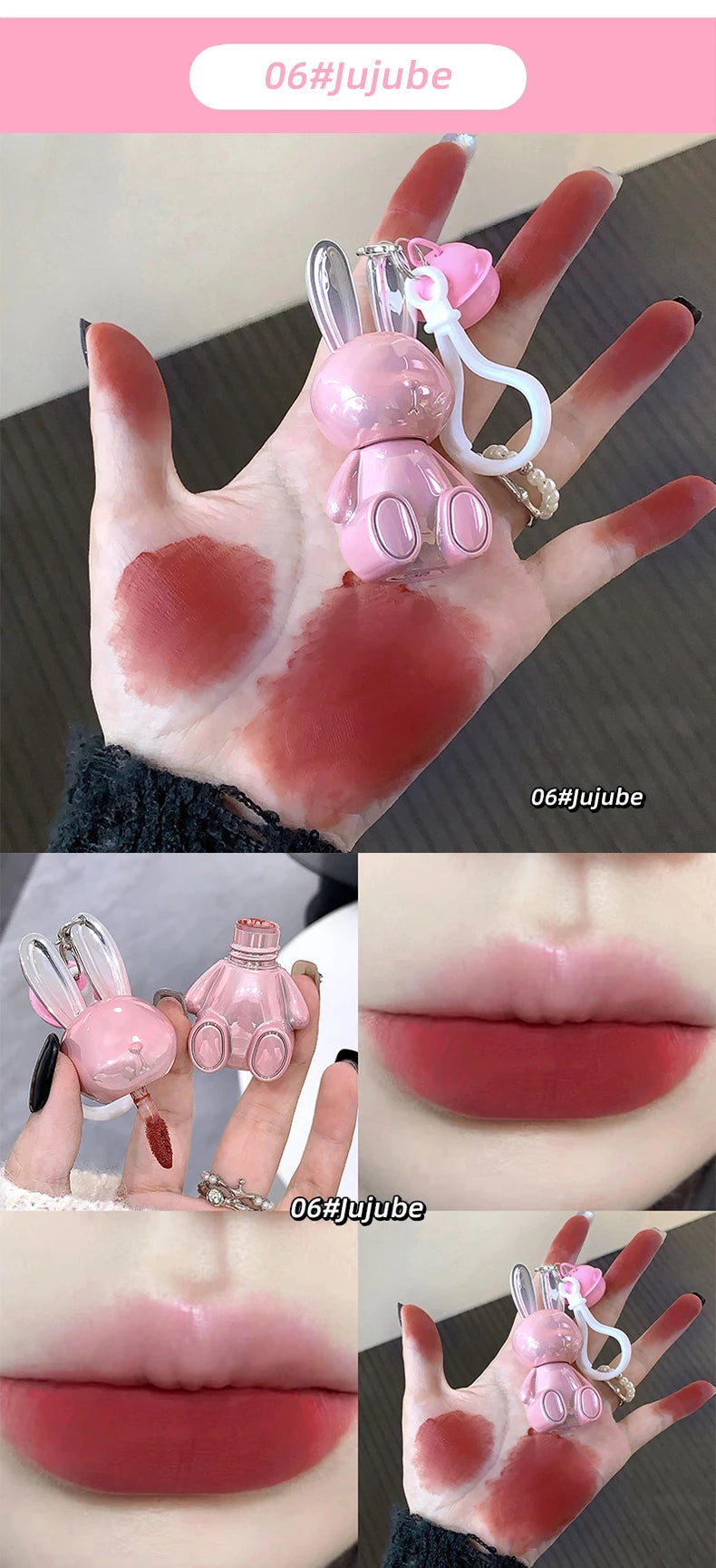Gege Bear Pink Rabbit Velvet Matte Lip Cream Black Rabbit Water light lip glaze matte mirror pendant lipstick lip gloss