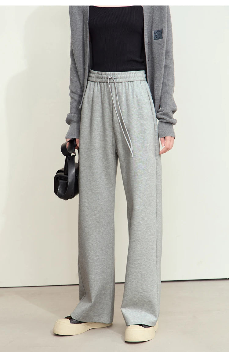 AMII Minimalism Casual Pants for Women 2025 Spring Wide Leg New Loose Vertical Elastic Waist Drawstring Sporty Trousers 12343338