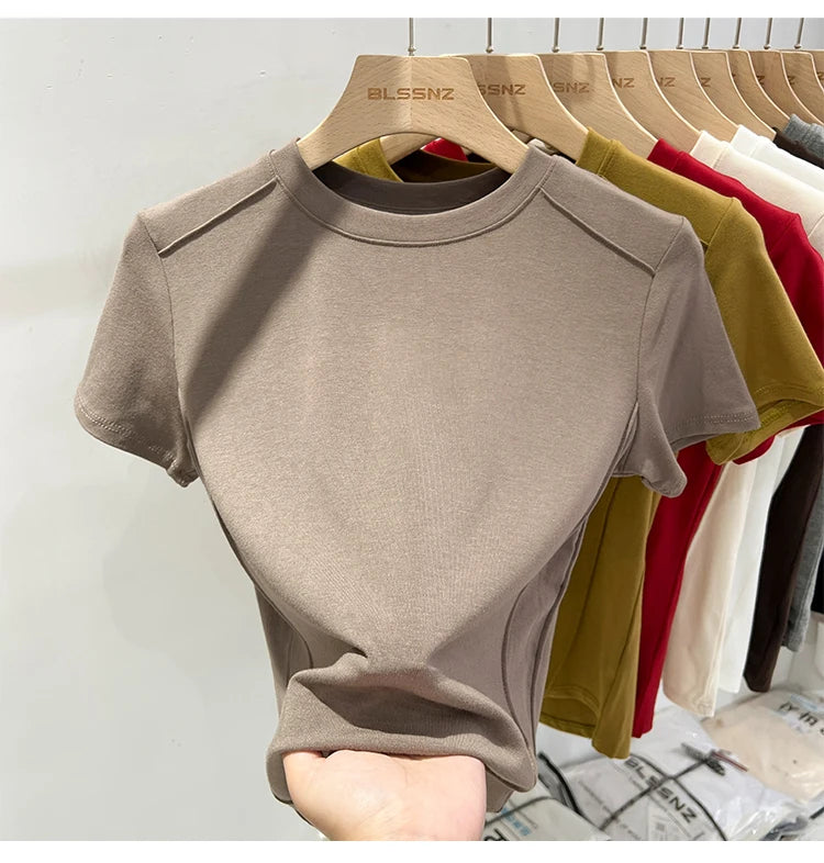 AOSSVIAO 2025 Summer white T-shirt Cotton female short-sleeved student versatile loose half-sleeve t-shirt Harajuku top trend