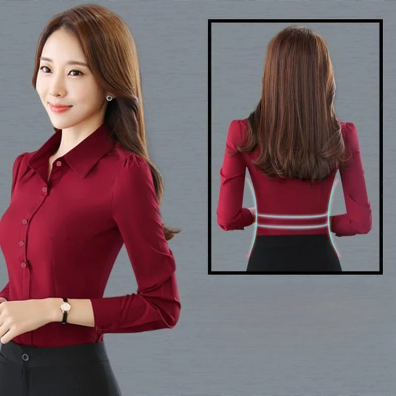 White Shirt Women Chiffon Dress Shirt Long Sleeve Blouses Slim Women Tops OL Korean Fashion Women Shirts Autumn Working Clothes