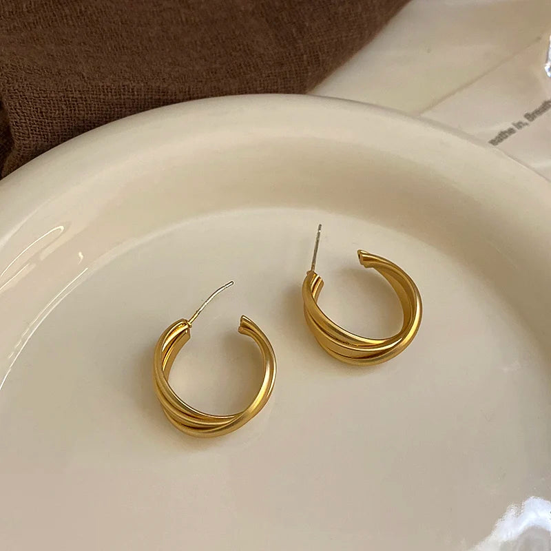 Trendy Gold Plated Geometric Gear Shape Circle Hoop Earrings for Women Girl Fashion Zircon Jewelry Buckle Type