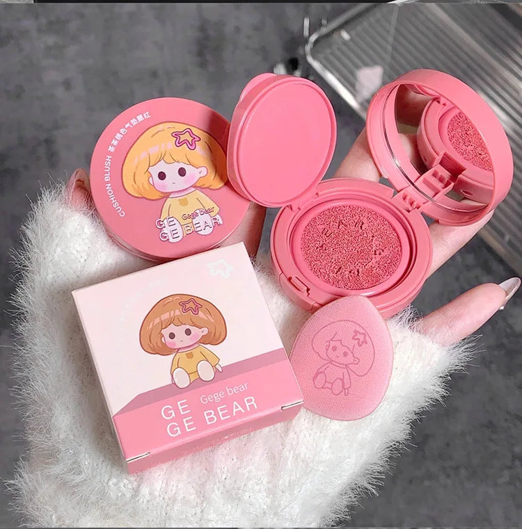 Cushion Blush Blendable Shade with Powder Puff Whitening without Sticking Long Lasting Gege Bear Makeup Blusher
