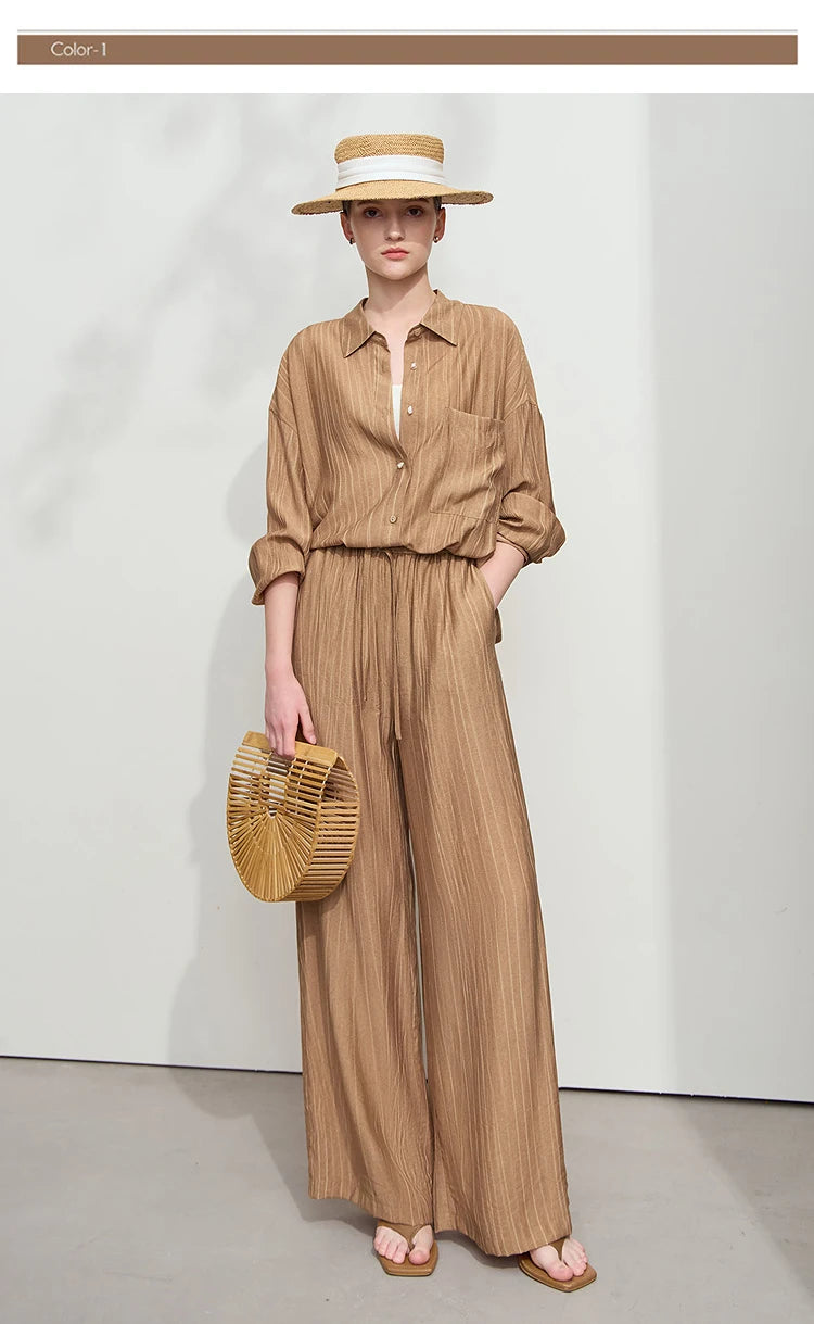 AMII Minimalism Shirt Pants For Women 2025 Spring New Casual Basic Shirt Sold Separate Straight Long Wide Leg Pants 12511048