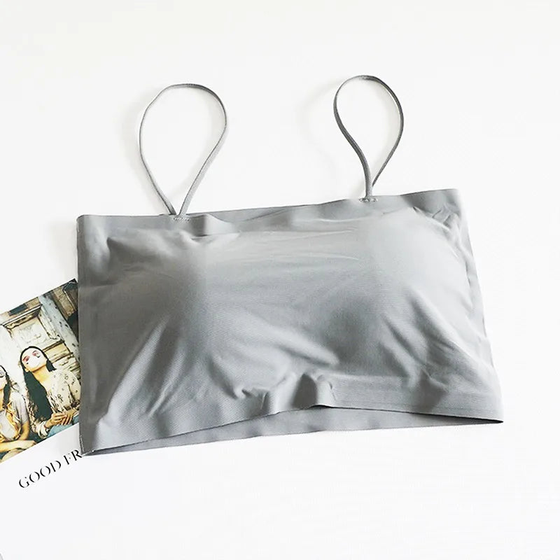 Top women Summer Sling Tube Top Sexy Bra Seamless Ice Silk Sexy sleeveless Tank Top Summer Camis Backless Camisole Crop top