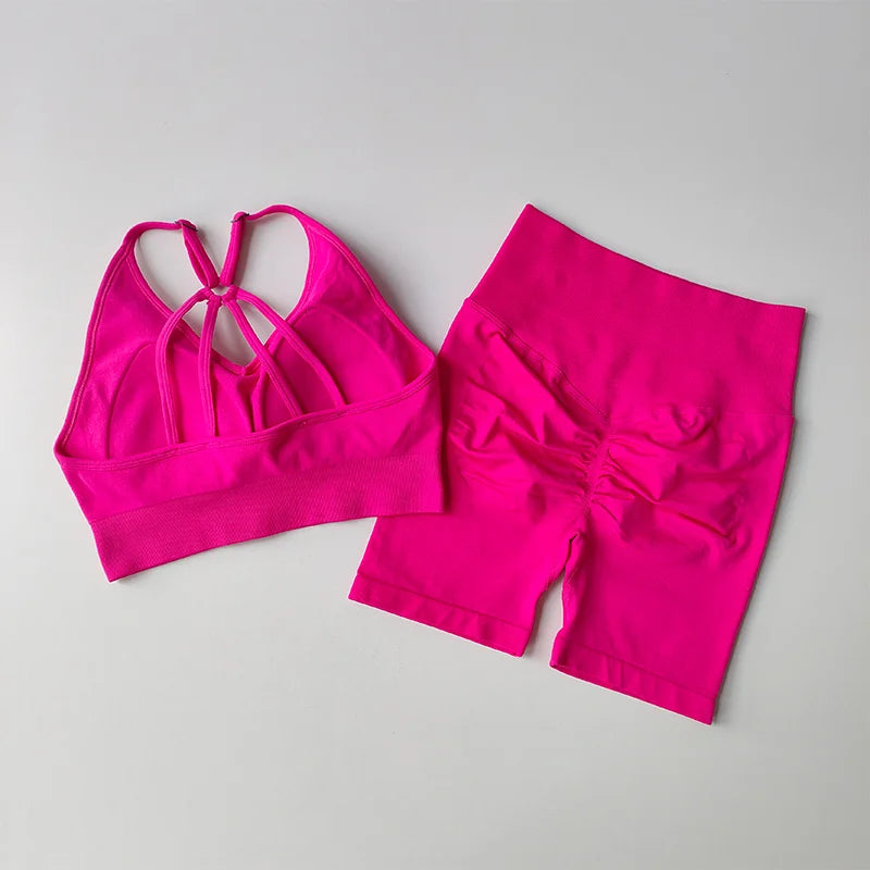 2 Pcs Yoga Sets Women High Waist Workout Outfits Gym Wear Gym Clothing Sports Suits Fitness Tracksuit Sportswear Shorts Suit