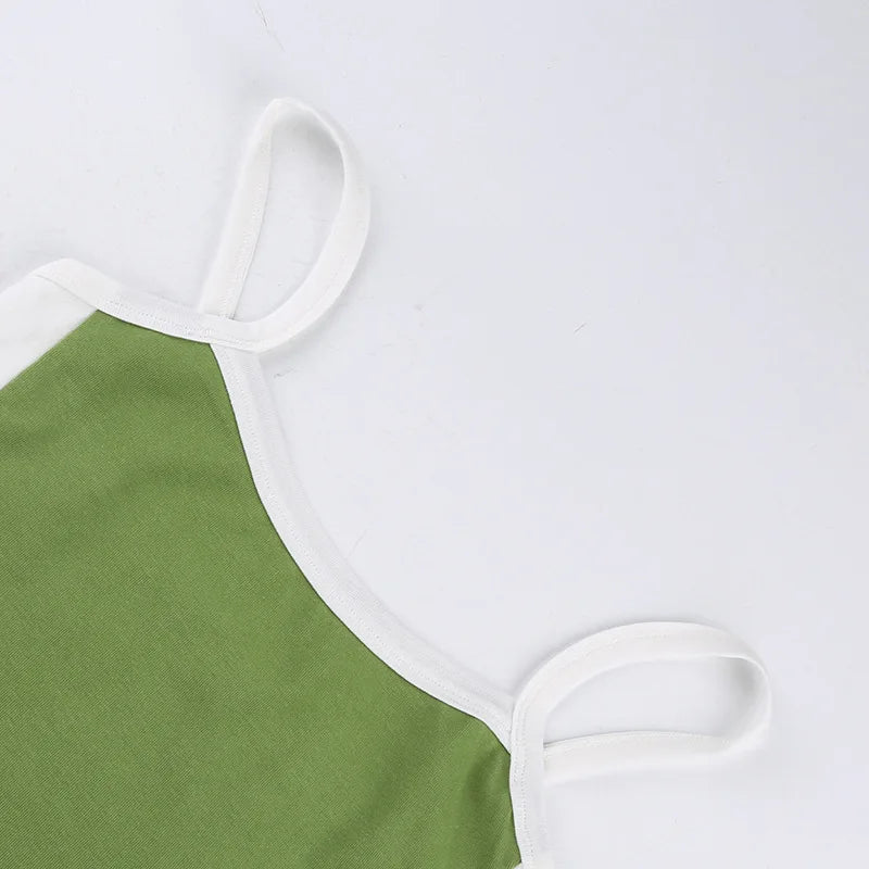 Sleeveless Knitted Crop Tops Green Sexy Basic Patchwork 2024 Summer Casual Cami Backless Y2k Vintage Tank Top Women