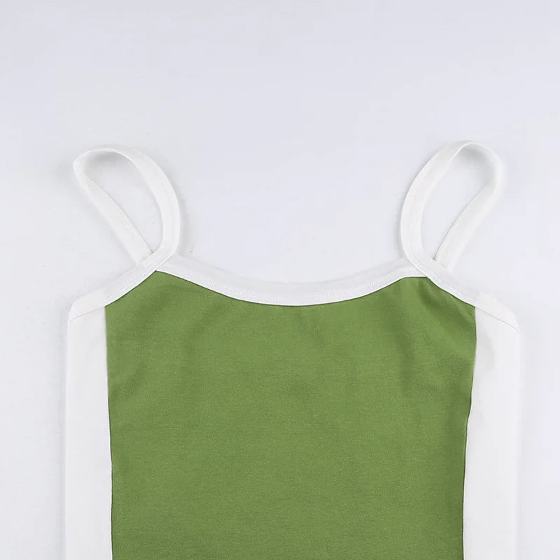 Sleeveless Knitted Crop Tops Green Sexy Basic Patchwork 2024 Summer Casual Cami Backless Y2k Vintage Tank Top Women