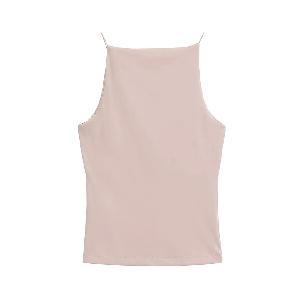 Women's Solid Color Halter Tank Top Sleeveless Vest Thin Straps Camisole Summer Casual Fashion Wear