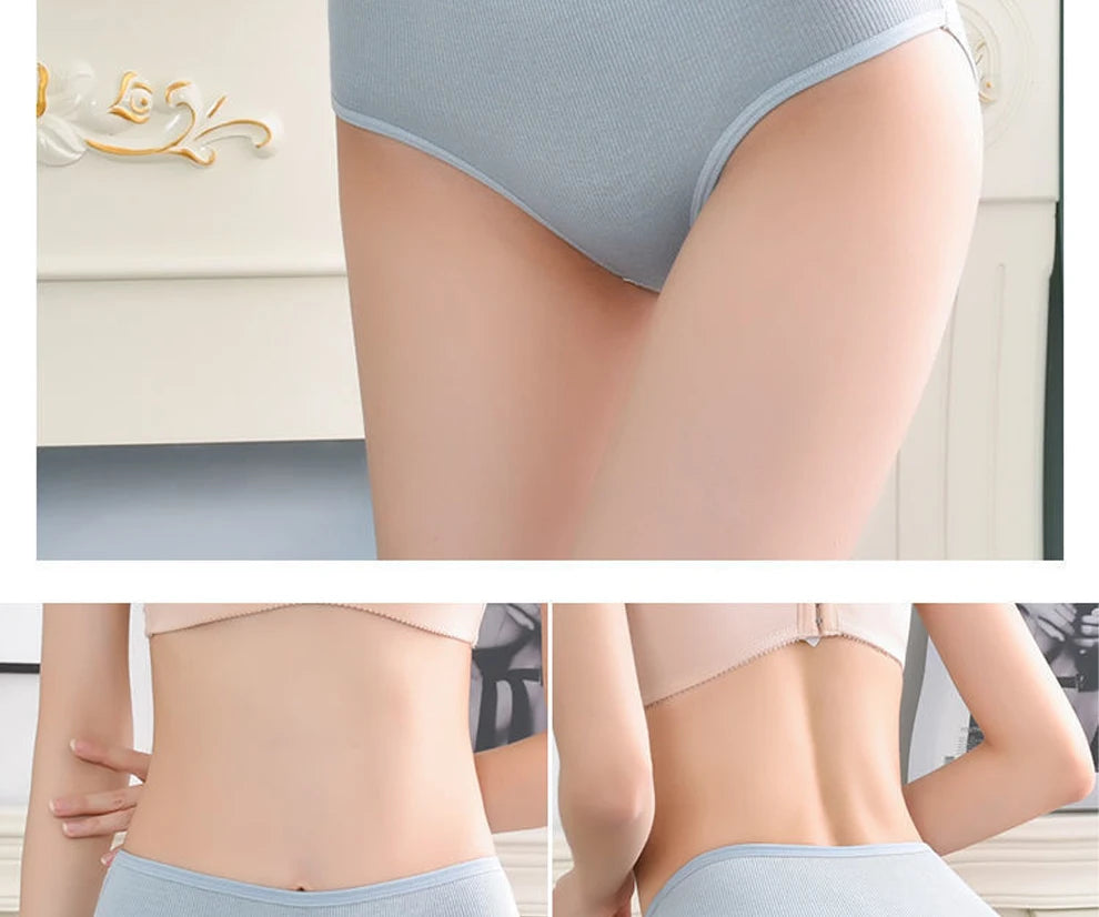 8pcs Women Panties Girl Plus Size Underwear High Waist Briefs Breathable Solid Color Soft Female Lingerie