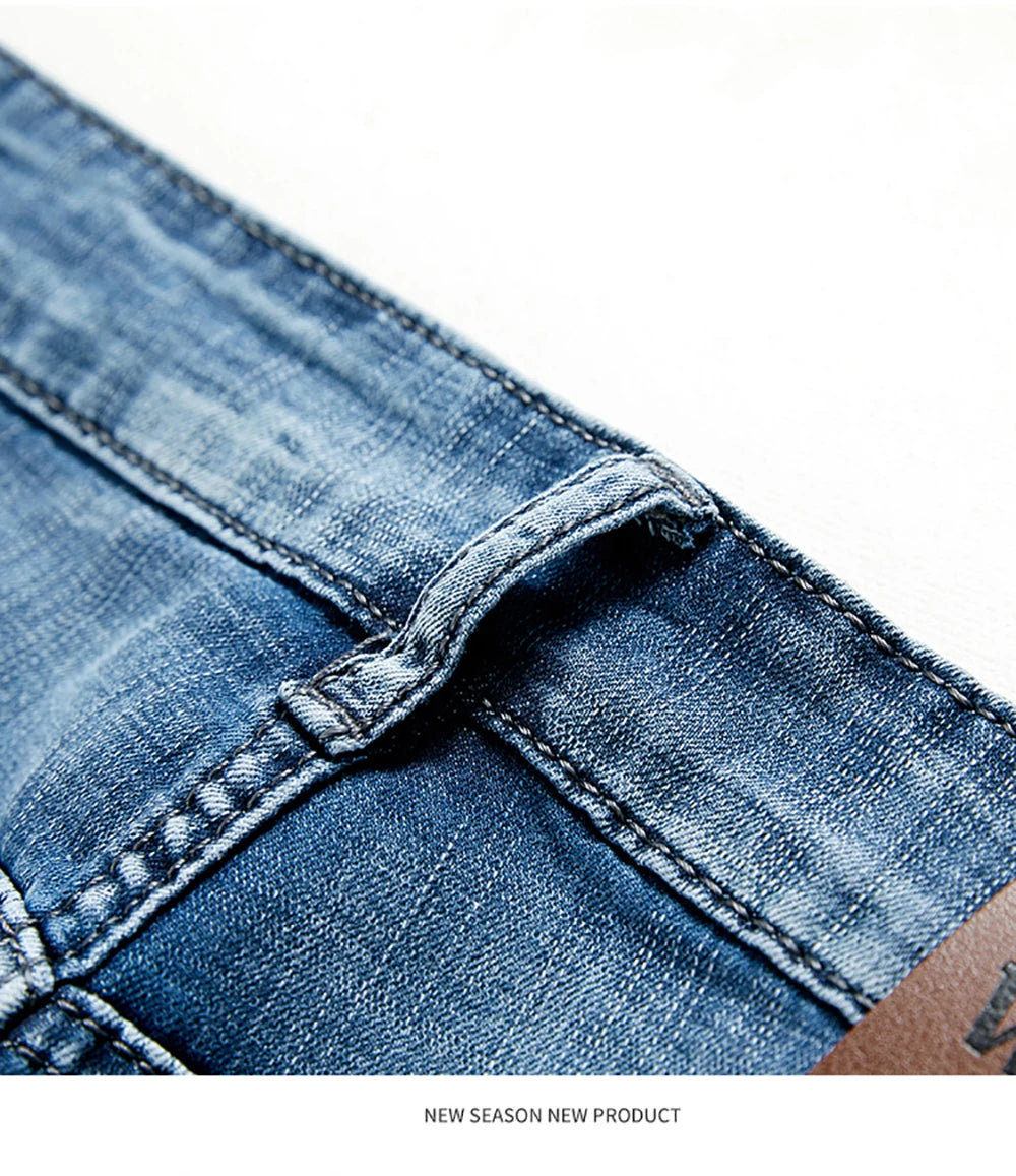 Summer Classic Shorts Jeans Men Denim Pants Straight Stretch Casual Cool Thin Knee Length Blue Fashion Brand Daily Trousers