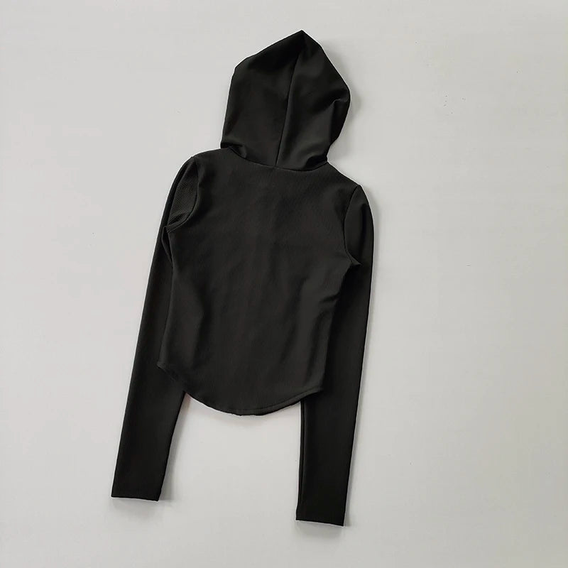 Women's Fitness Coat Hooded Cardigan Tight Quick-dry Sports Jacket Running Training Shirt Yoga Clothes Long Sleeve Sport Jacke