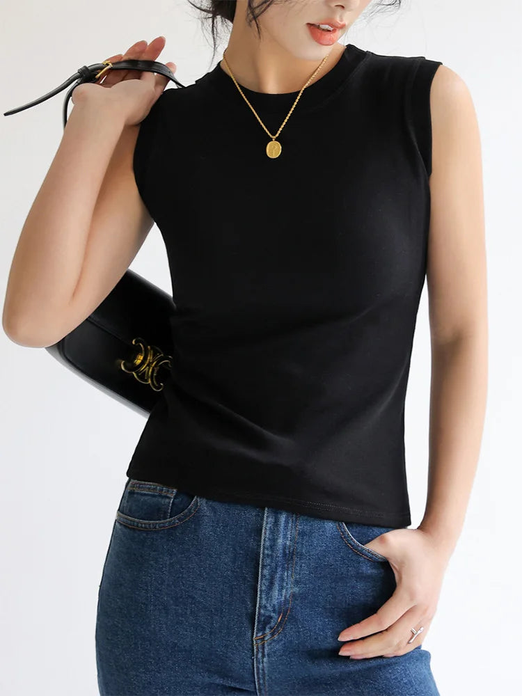 Camisole Vest for Women Round Neck Colourful Basic Sleeveless Undershirt Tops Tees with Coverage for Side Cleavage