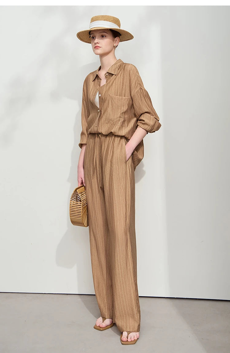 AMII Minimalism Shirt Pants For Women 2025 Spring New Casual Basic Shirt Sold Separate Straight Long Wide Leg Pants 12511048