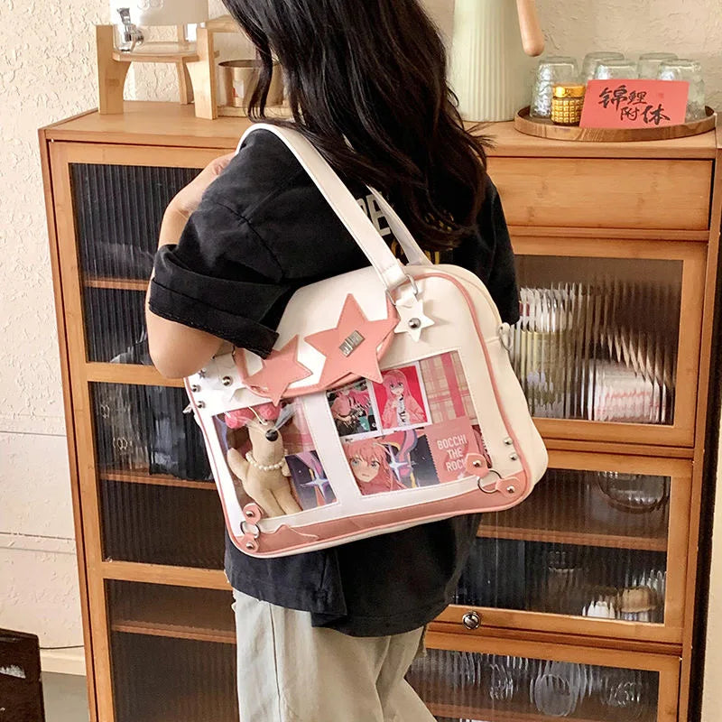 Y2K Trendy Star Ita Bag Lolita Girl Transparent Pocket Fashion Crossbody Bag Women's DIY Display Shoulder Bag Cute Purse Handbag